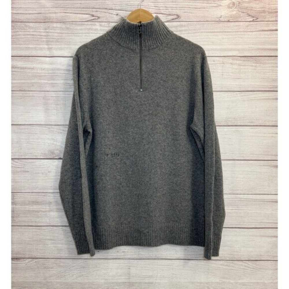 J. Crew Merino  Wool Sweater Men's Gray  Pullover 1/4 Zip SZ L ARGE